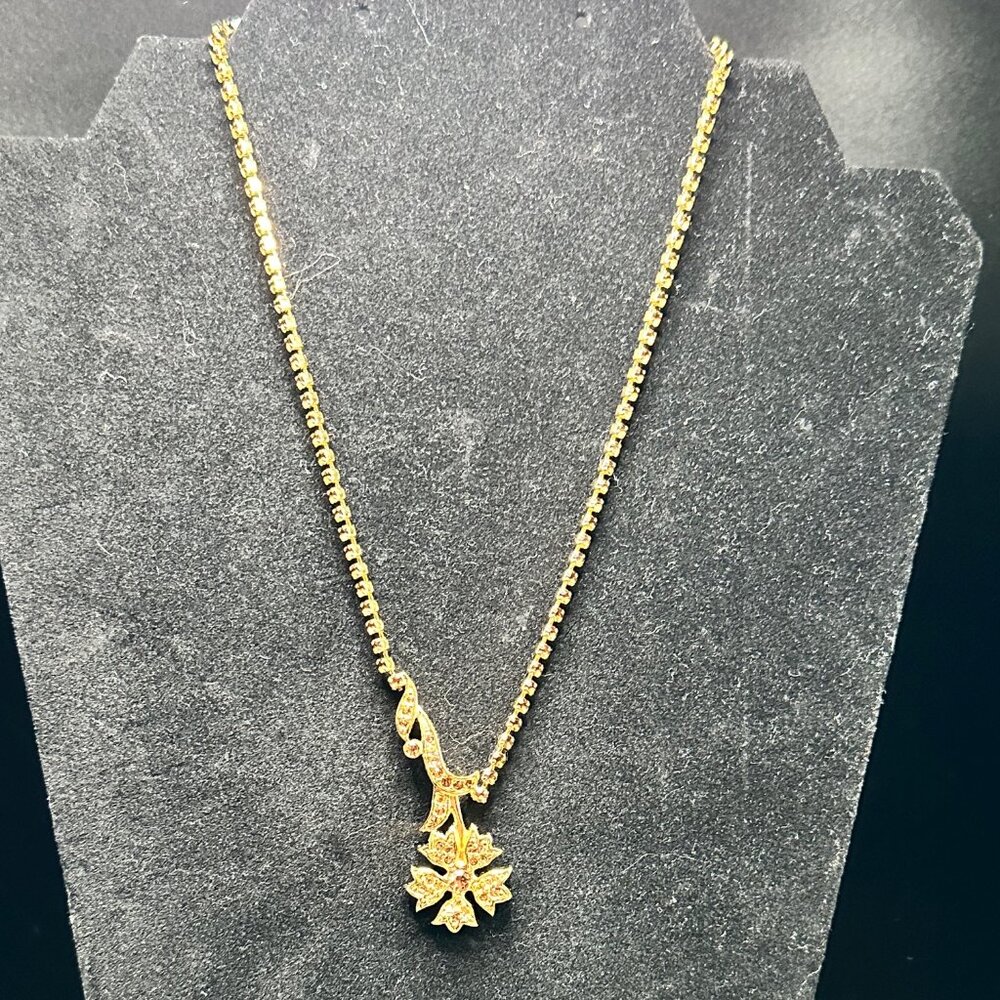 D'Orlan Gold-Toned Necklace with Crystal Encrusted Floral Pendant - NWT